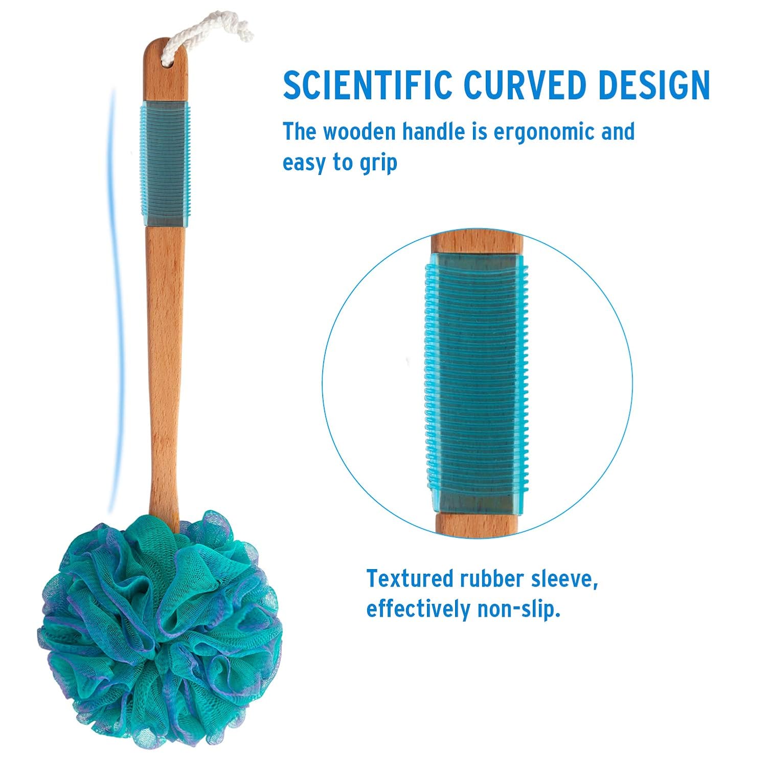 AmazerBath Shower Sponge Loofah Back Scrubber, PE Soft Mesh Loofah Body Scrubber with Long Wooden Handle, Bath Sponge for Men Women (Green) : Beauty
