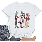 Pairxily Cowboy Shirts for Women Western Cowgirl Country Graphic Tees Rodeo Boot Vintage T Shirts Music Cute Concert Outfit
