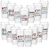 Pickmesh 12 Pcs Teacher Appreciation Gift Coffee Cups Bulk for Women 16 oz Reusable Plastic Tumblers with Lid Travel Coffee Mug Thank You Gifts for Employee Hot and Cold Drinks (Thanks)