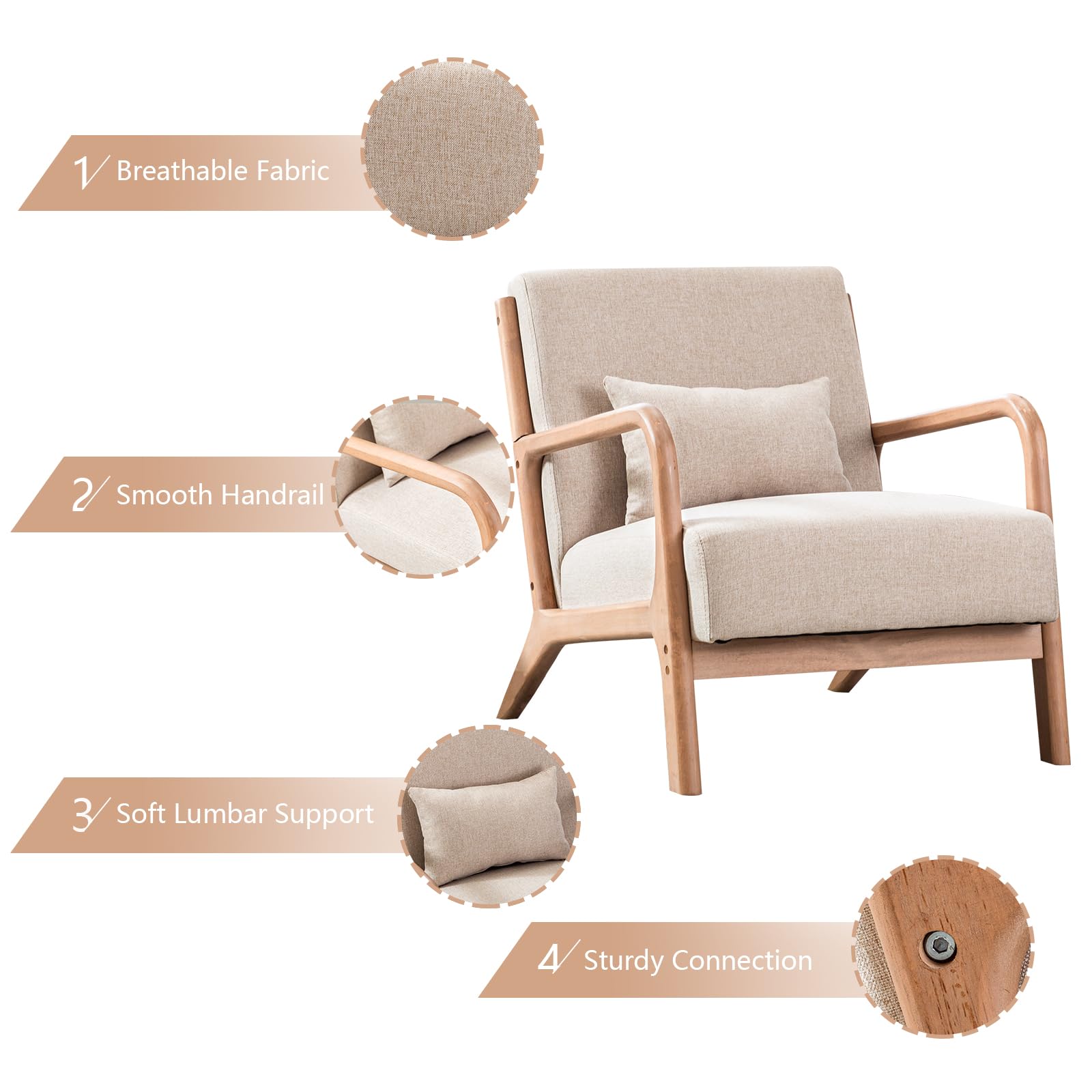 Mua INZOY Mid Century Modern Accent Chair with Wood Frame, Upholstered ...