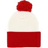 Armycrew Red White 2-Tone Pom Pom Long Cuff Knit Winter Beanie Hat