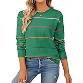 SHEWIN Womens Sweaters Crew Neck Knit Long Sleeve Striped Sweater Fall Outfits for Women 2025
