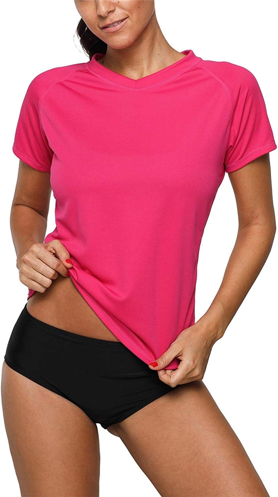 Women's UPF 50+ Short Sleeved Active Rashguard Solid Workout Top Sports Swim Tee