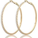 Deliyer Rhinestone Hoops Earring for Womens Large Big 925 Sterling Silver Hoop Earrings With Diamond Medium Silver or Gold Earrings Gifts Non Tarnish Hypoallergenic Lightweight 30 40 50 60 70mm