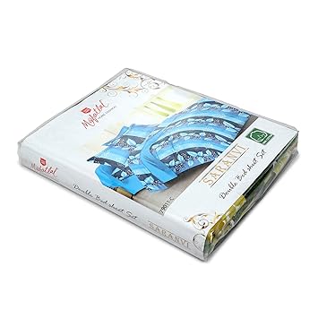 MAFATLAL Saranvi Series, Pure Cotton Soft Finish Easy to Wash 180 TC Premium Bedsheets for Double Bed with 2 Pillow Covers, Luxurious Bed Sheet Set (Aqua Blue)