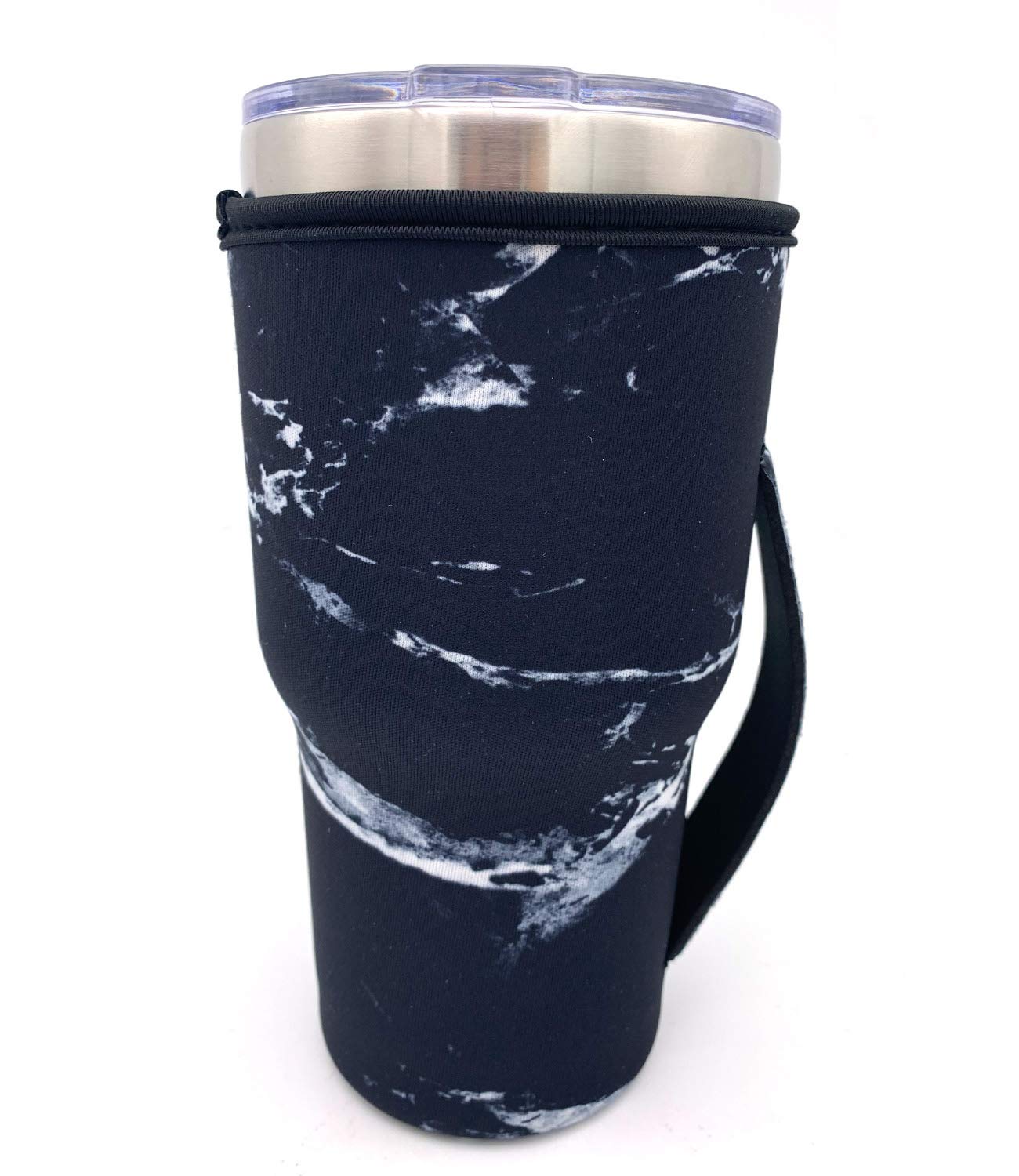 KOSTOO Reusable Neoprene Iced Coffee Cup Sleeve Neoprene Insulated Sleeves Cup Cover Holder Idea for 30oz - 32oz Tumbler Cup,Trenta Starbucks, Large Dunkin Donuts (Only Cup Sleeves) (Marble Black)