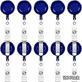 Zonon 100 Pcs Retractable Badge Reel Clip Holder Bulk with Metal Belt Clip Badge ID Card Holder Gifts for Nurses Teachers Students Office Workers School Supplies(Solid Blue)