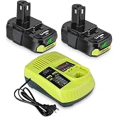 2Pack 3.0Ah P102 Battery for Ryobi 18V Battery and P117 Charger Combo | for Ryobi 18V ONE+ System Cordless Power Tools, for Ryobi 18 Volt P103 P104 P105 P107 P109 P190 P191 P122 Battery
