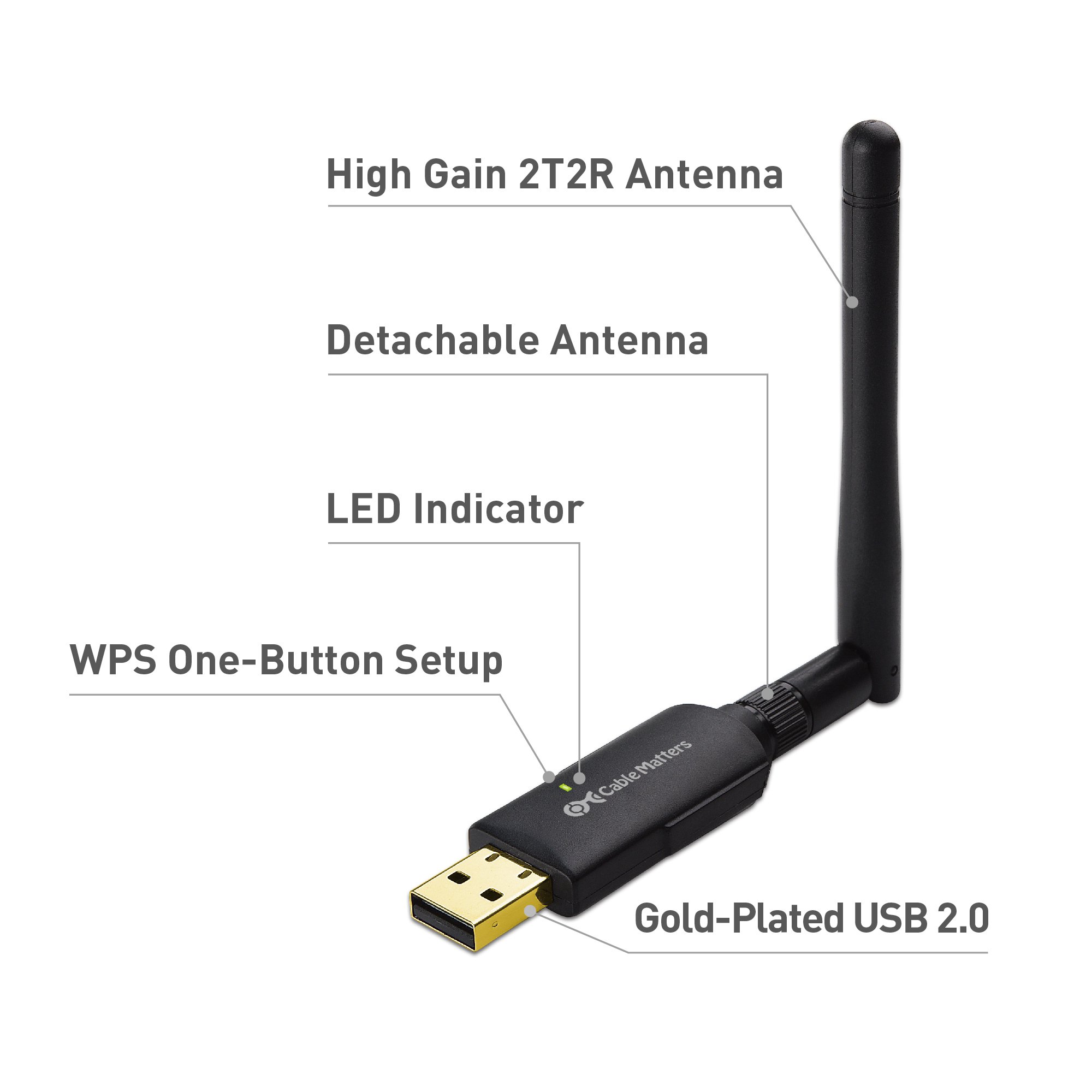 Cable Matters Wireless N 300Mbps USB Adapter with High Gain External