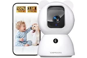 CINMOORE 2.5K Pet/Dog Camera with Speaker/Phone App, No-Monthly-Fee AI Person/Pet/Cry Detection Security Camera Indoor, PTZ 2.4GHz WiFi Baby Monitor Cameras for Home Security, Night Vision, 2-Way Talk