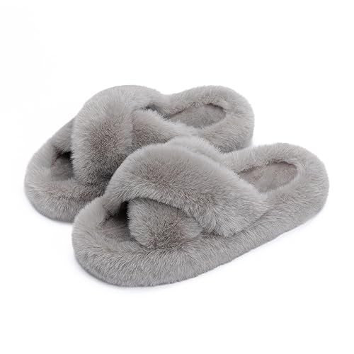 Chantomoo Women's Cross Slippers Memory Foam House Bedroom Slippers for  Women Fuzzy Plush Comfy Faux Fur Lined Slide Shoes Anti-Skid Sole Trendy  Gift