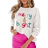 Faretumiya Merry Sweatshirt for Women Merry Christmas Glitter Patch Crewneck Sweater Xmas Letter Long Sleeve Pullover Top