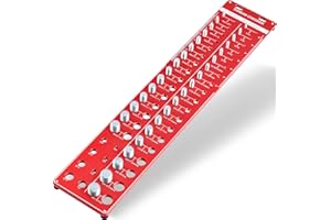 34 Nut and Bolt Thread Checker, Kinok Bolt Size and Thread Gauge, 19 Standard & 15 Metric Sizes Bolt and Nut Identifier Gauge with Inch and Centimeter Ruler (Red Rectangular)