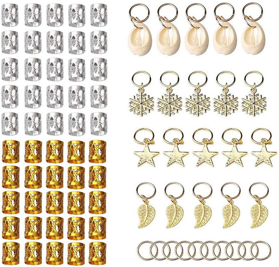 HSAN 80 Pcs Braid Accessories,Hair Braid Rings Aluminum Dreadlocks Beads Metal Cuffs Hair Decorations Rings Braid Hair Clip Braid Jewelry for Hair