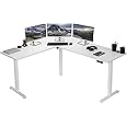 VIVO Electric Height Adjustable 75 x 63 inch Corner Stand Up Desk, White Table Top, White Frame, L-Shaped Standing Workstatio