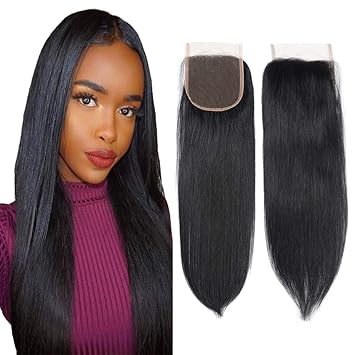 Amazon Com 8a Brazilian Virgin Hair Free Part Lace Closure 4x4 Straight Human Hair Closure Natural Black Color 8inch Beauty
