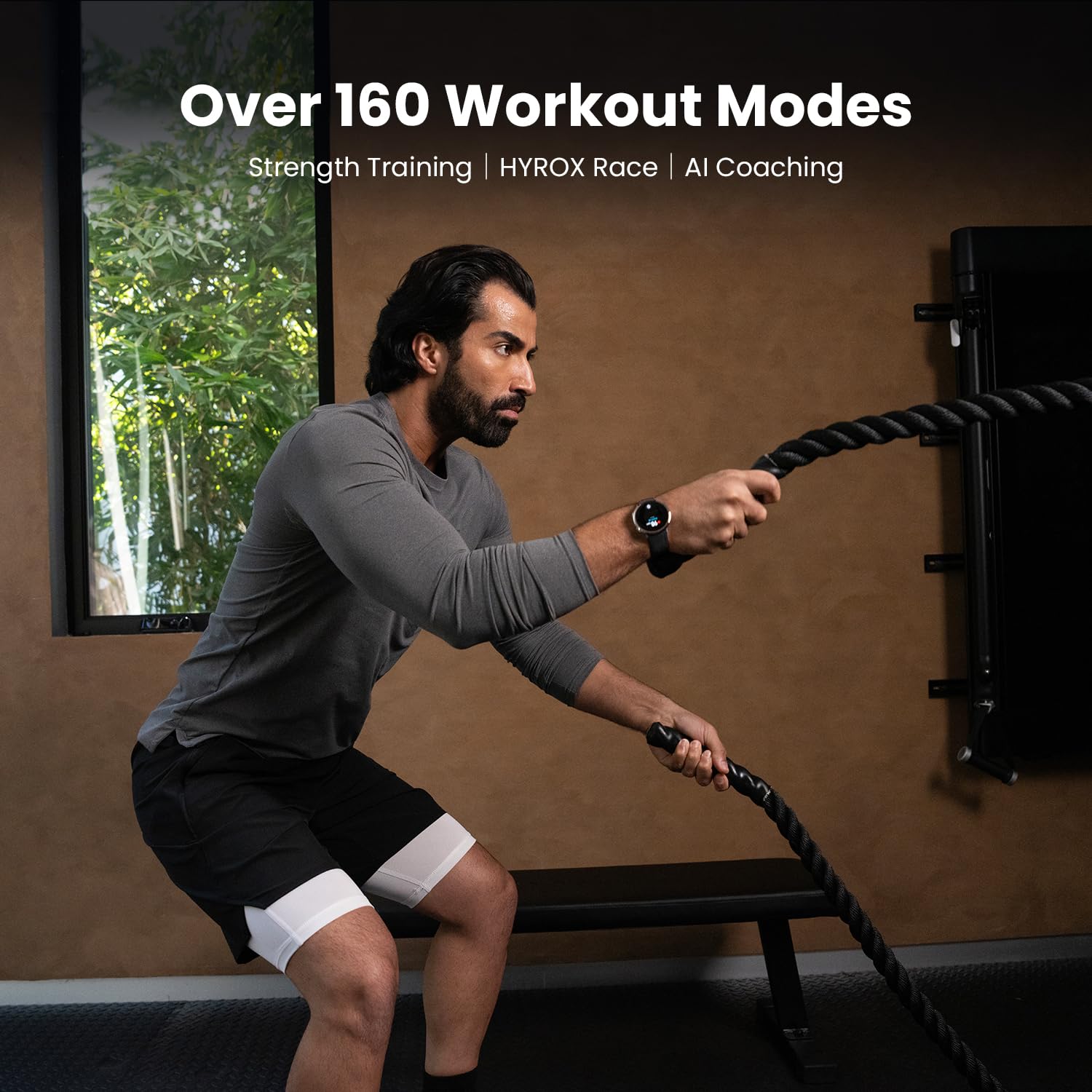 Amazfit Active 2 Premium Smart Watch Fitness Tracker (Redondo) para Android y iPhone, batería de 10 días, resistente al agua, mapas GPS, monitor cardíaco y de sueño, modo HYROX, cristal de zafiro, cuero + correa deportiva