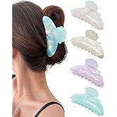 Mesovor 4 Pack Acrylic Hair Clips Claws, Nonslip 4.1" Large Hair Grip Hairclips for Thin and Thick | French Banana Barrettes Hair Strong Hold Hair Jaw Clamps (Pink, White, Green, Champagne)