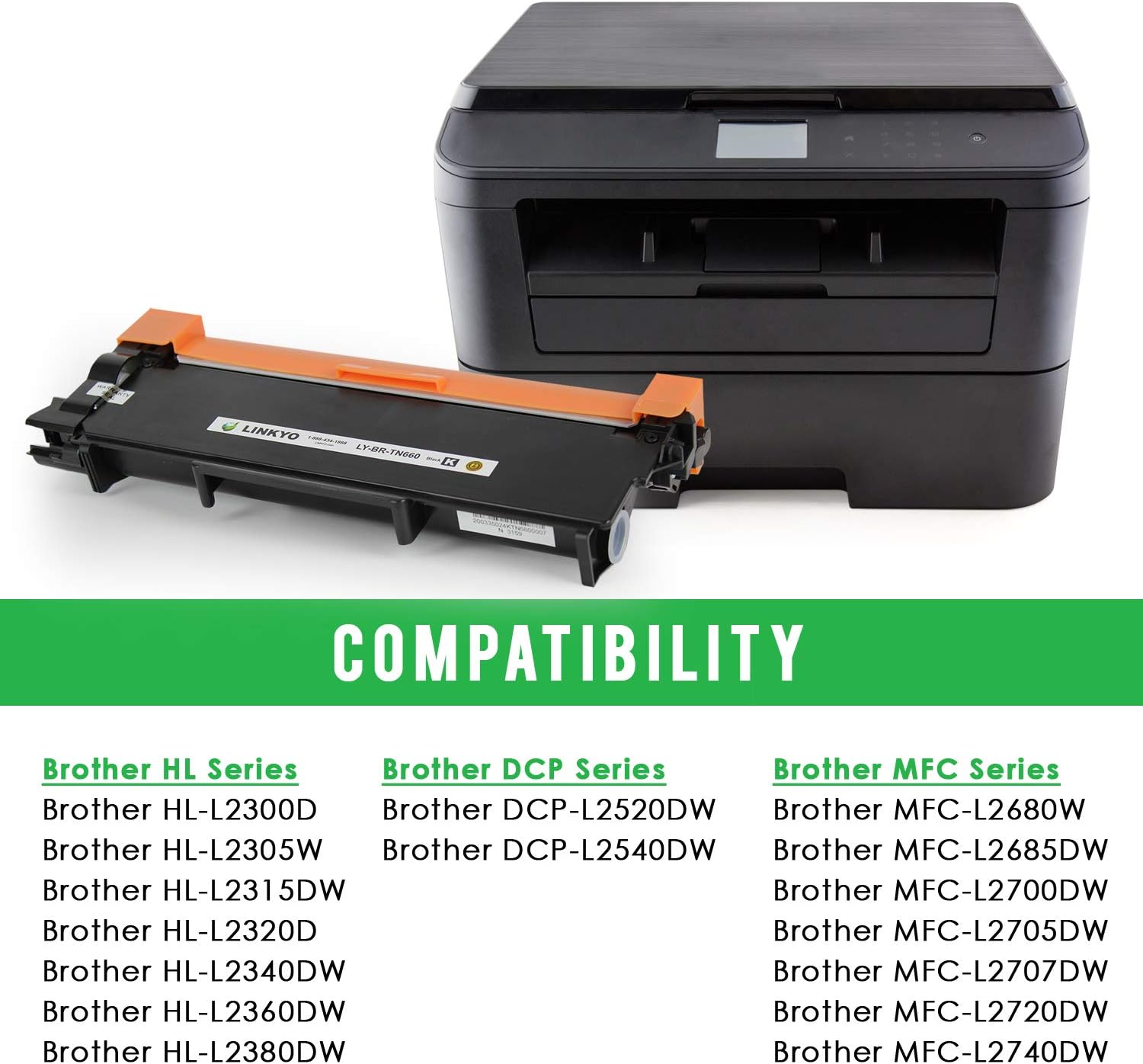 LINKYO Compatible Toner Cartridge Replacement for Brother TN660 TN-660 TN630 (Black, High Yield, 2-Pack): Office Products