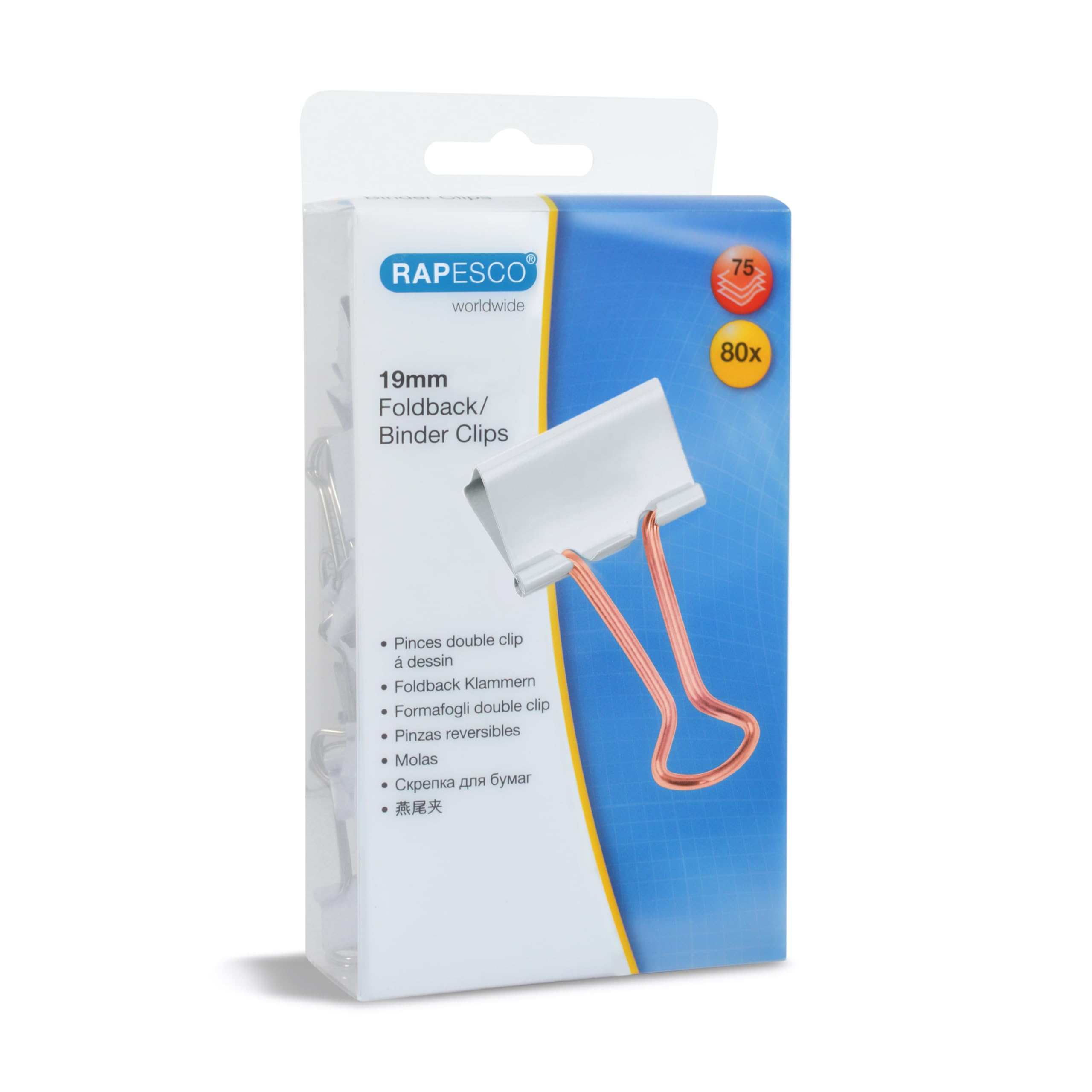 Rapesco 1508 19 mm Foldback Clips, White with Rose Gold Handles, Pack of 80