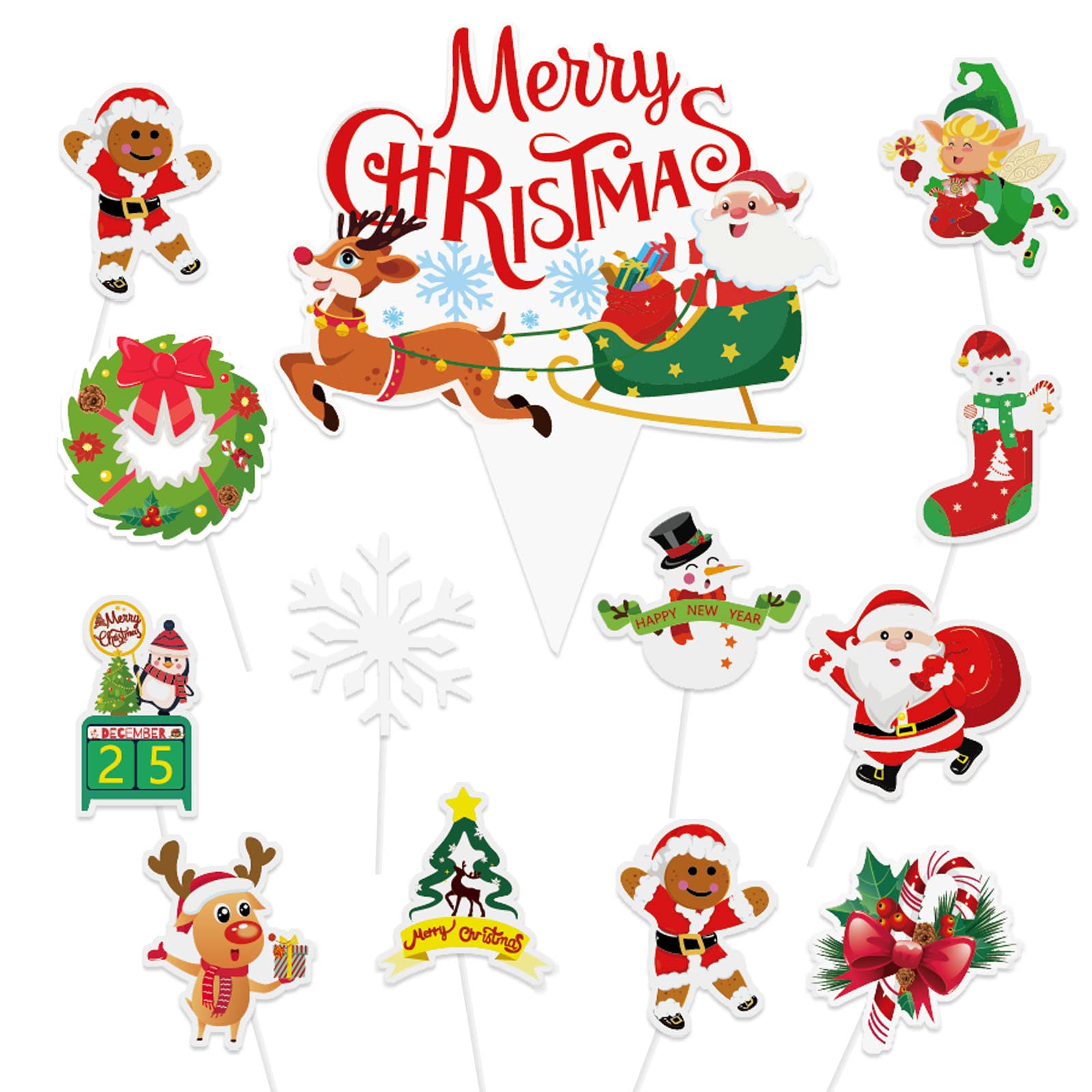 DPKOW 37pcs Christmas Cake Toppers Decorations, Merry Christmas Cupcake Toppers for Christmas Cake Decorations, Christmas Toppers Picks for Christmas Table Decorations Supplies