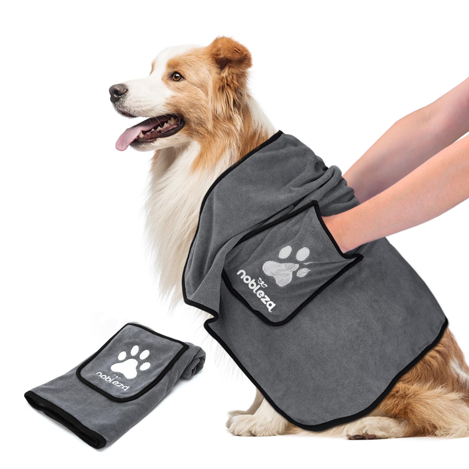 Nobleza Dog Towels, Large Dog Towel, Microfibre Dog Bath Towel, Super Absorbent Dog Puppy Towel Microfiber Pet Towels for Dogs Puppy Drying Towels for Doggy Cats Kitten, Grey, 106x66cm/42x26in