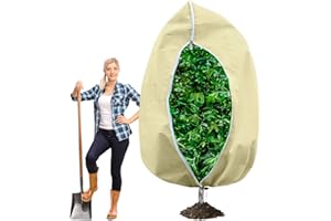GonLei 1 Packs Large Plant Covers Freeze Protection 6.5ft(W) X 8.2ft(H) Frost Blankets for Plants Winter Frost Cloths Tree Cover for Outdoor Plants Shrub Potted with Zipper Drawstring