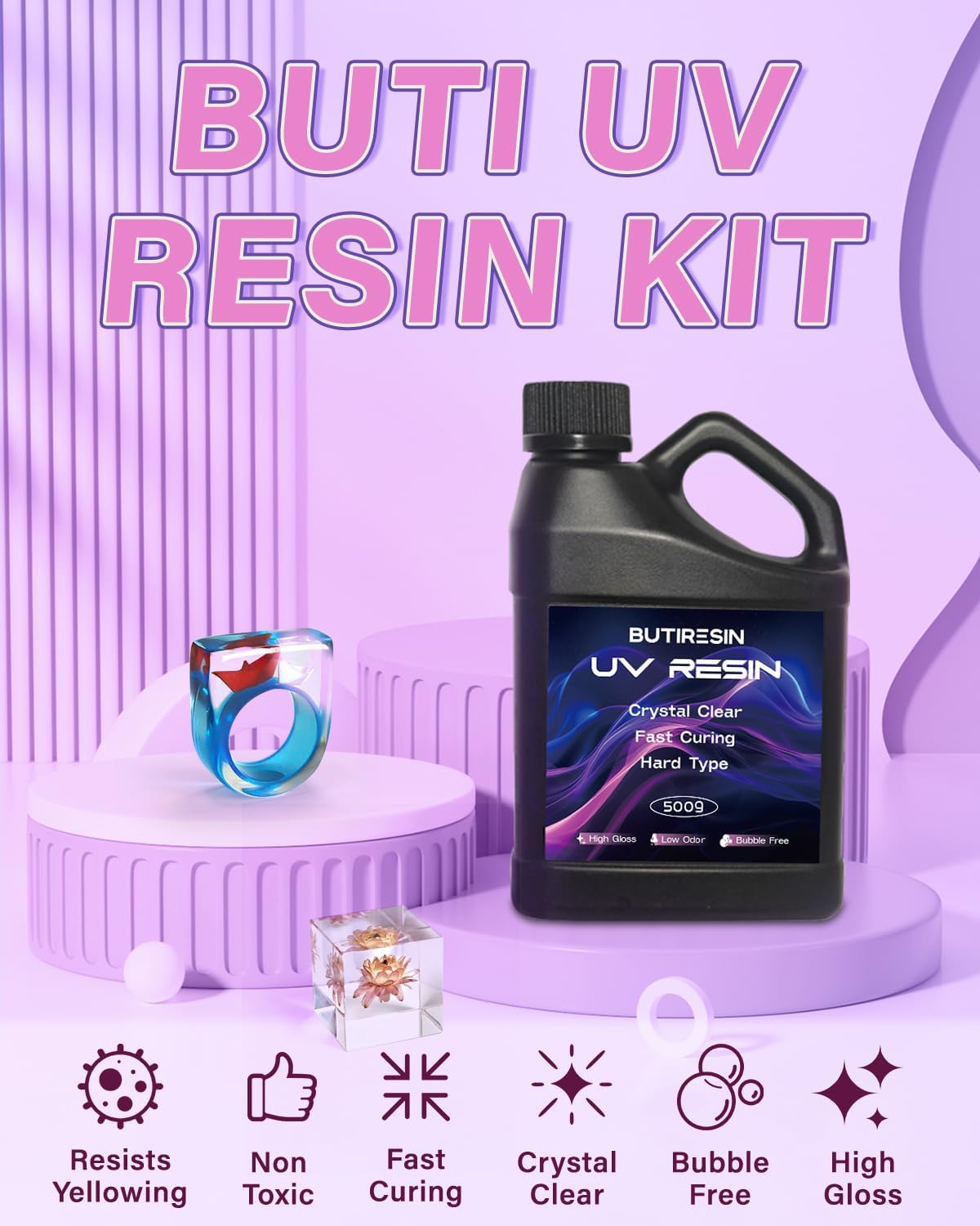 2000g UV Resin, UV Resin Clear - Fast Curing, Crystal Clear, Odourless, Low Viscosity & Hard Type, UV Resin Kit for DIY Jewelry Making, Casting, and Coating Crafts