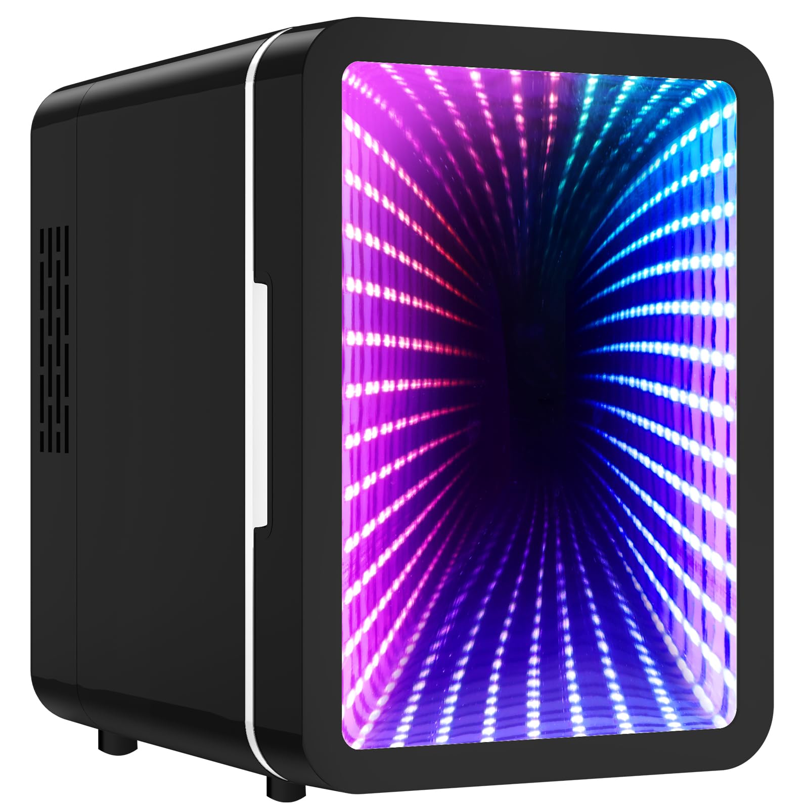 Photo 1 of CUTIEWORLD Skincare Fridge - 4L Mini Fridge with Thousand-layer Mirror of 12 Color Adjustable LED Lights, Cooler and Warmer, Beverage Cooler for Bedroom, Gaming Room, Office and Car, Black