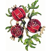 CYPINA Stunning Gold Tone Leaves Red Enamel Pomegranate Brooch Pin, Vintage Symbol of Prosperity Fruit Jewelry