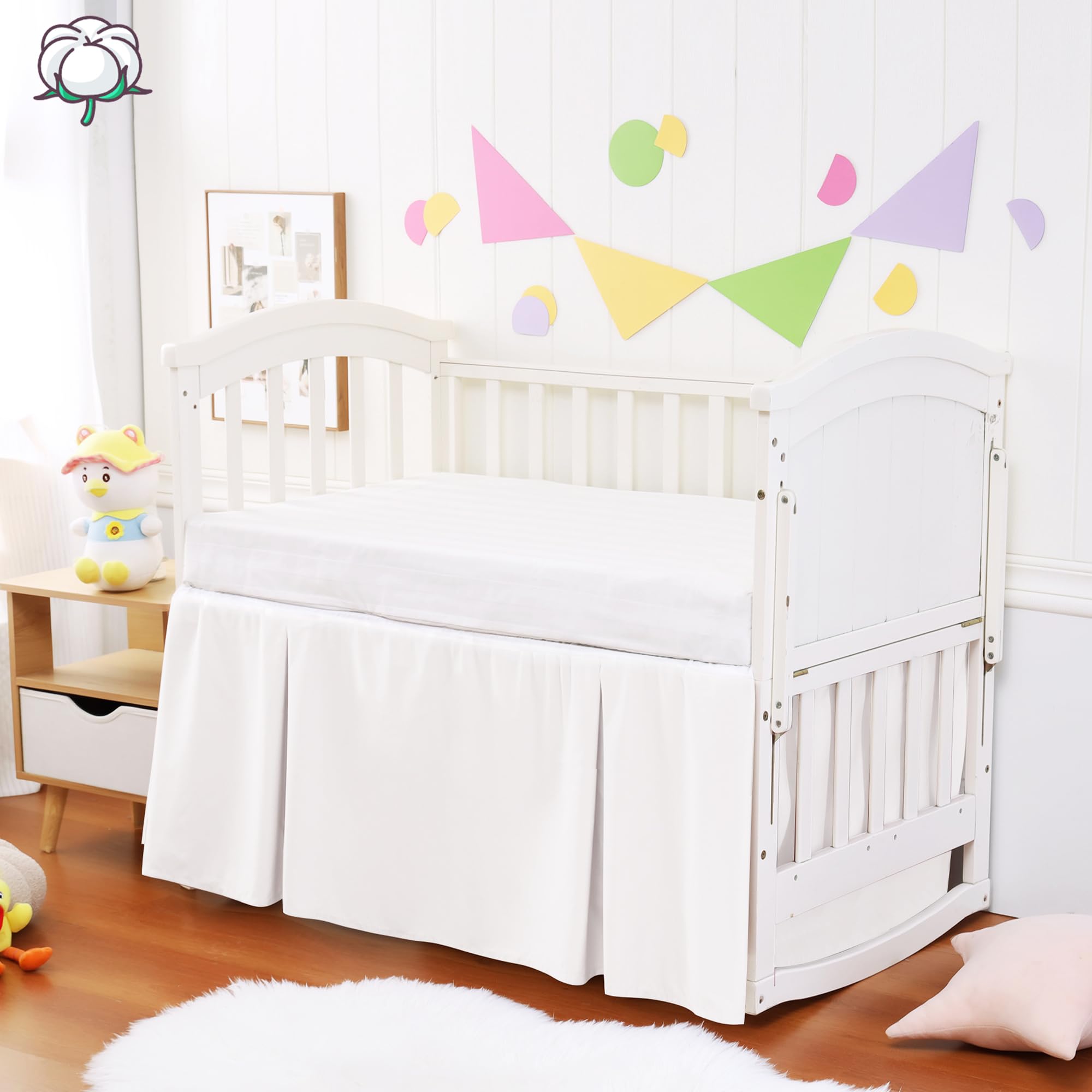 Photo 1 of Crib Bed Skirt Dust Ruffle 100% Cotton - Natural, Soft, Breathable for Baby's Delicate Skin, Nursery Toddler Crib Bed Skirt for Baby Boys Girls, Fits Standard Cribs 28" x 52" with 14" Drop