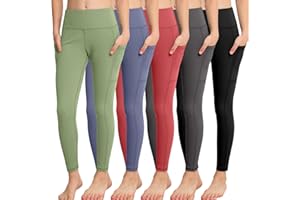 CHRLEISURE Girls' Athletic Leggings with Pockets, 5 Packs Kids Teen Dance Yoga Workout Running Pants for 5-15 Years