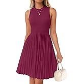 ZESICA Women's Summer Sleeveless Mini Dress 2026 Crewneck A Line Knit Pleated Swing Business Casual Work Party Short Dresses