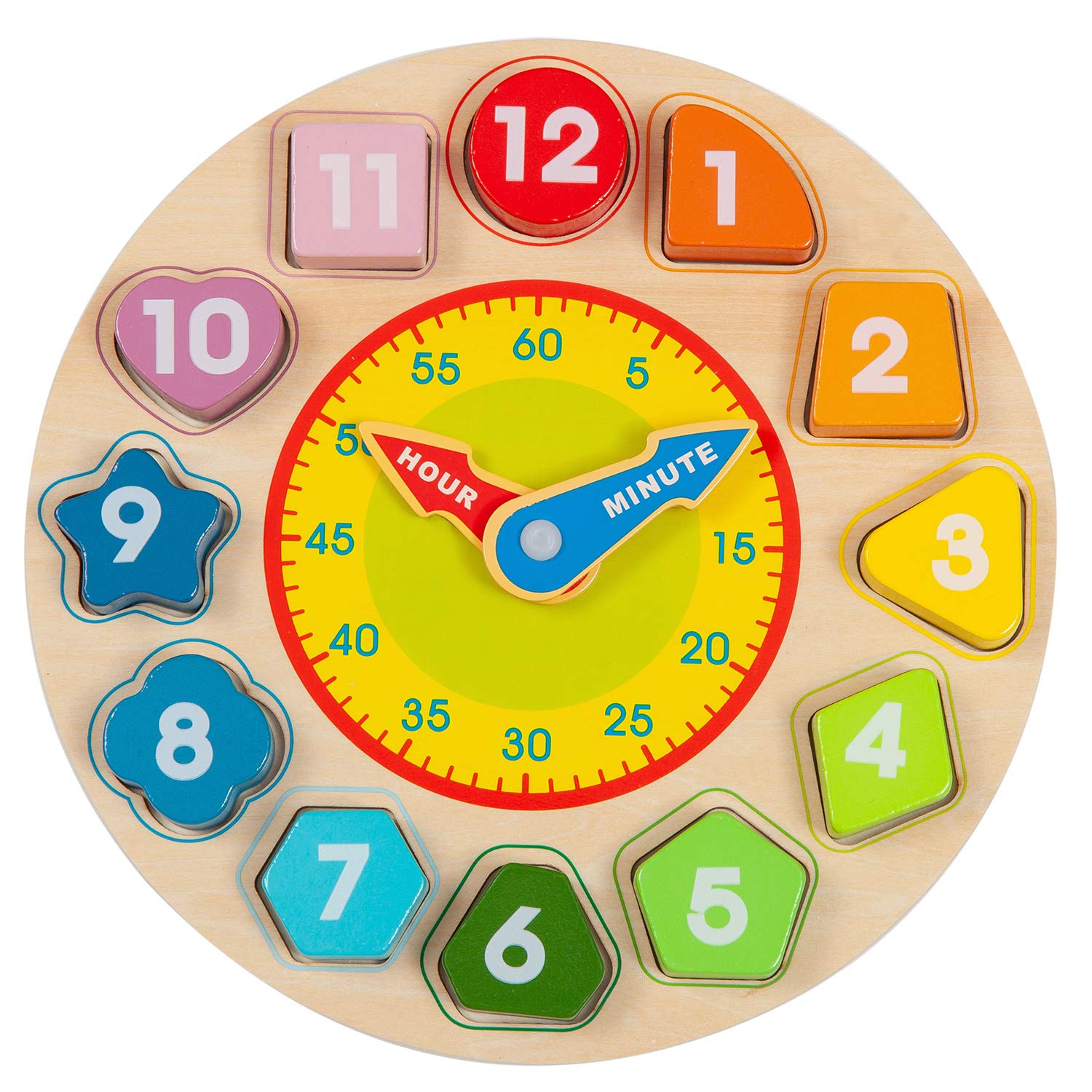Wondertoys Wooden Shape Sorting Clock Toddlers Gifts Educational Toy