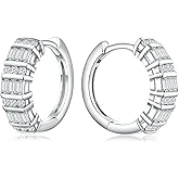 Emerald Cut Moissanite/Created Gemstone Hoop Earrings for Women 14K Gold Plated/925 Sterling Silver 15mm/21mm Huggie Hoops Anniversary Valentine's Day Christmas Jewelry(with Box)