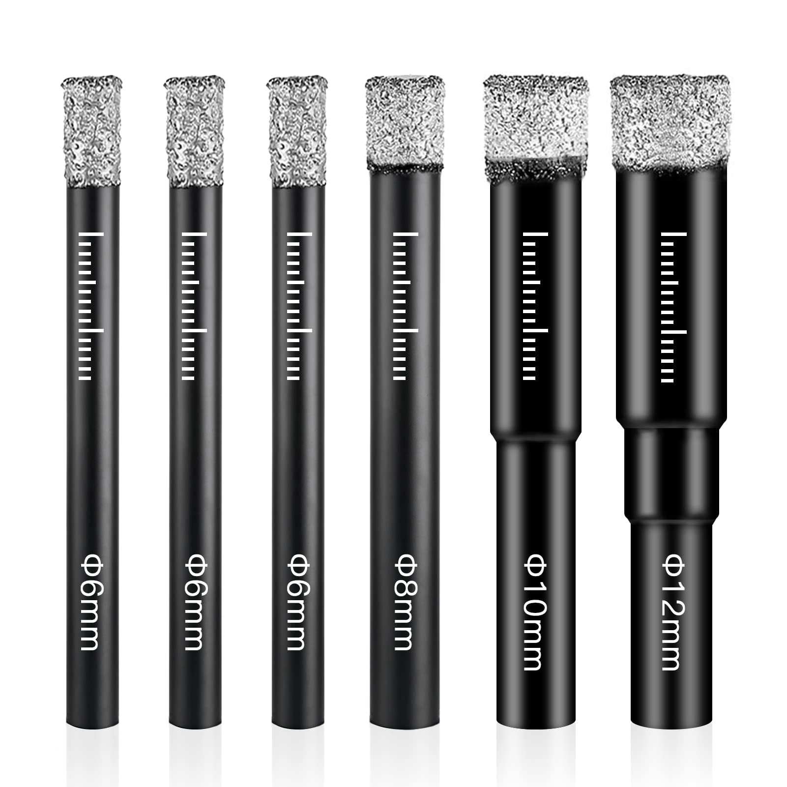 Tykovon Diamond Drill Bits - 6 Pcs Set, 6mm-12mm, for Granite, Marble, Tile, Glass & Hard Materials, Round Shank, Dry Drill Bits