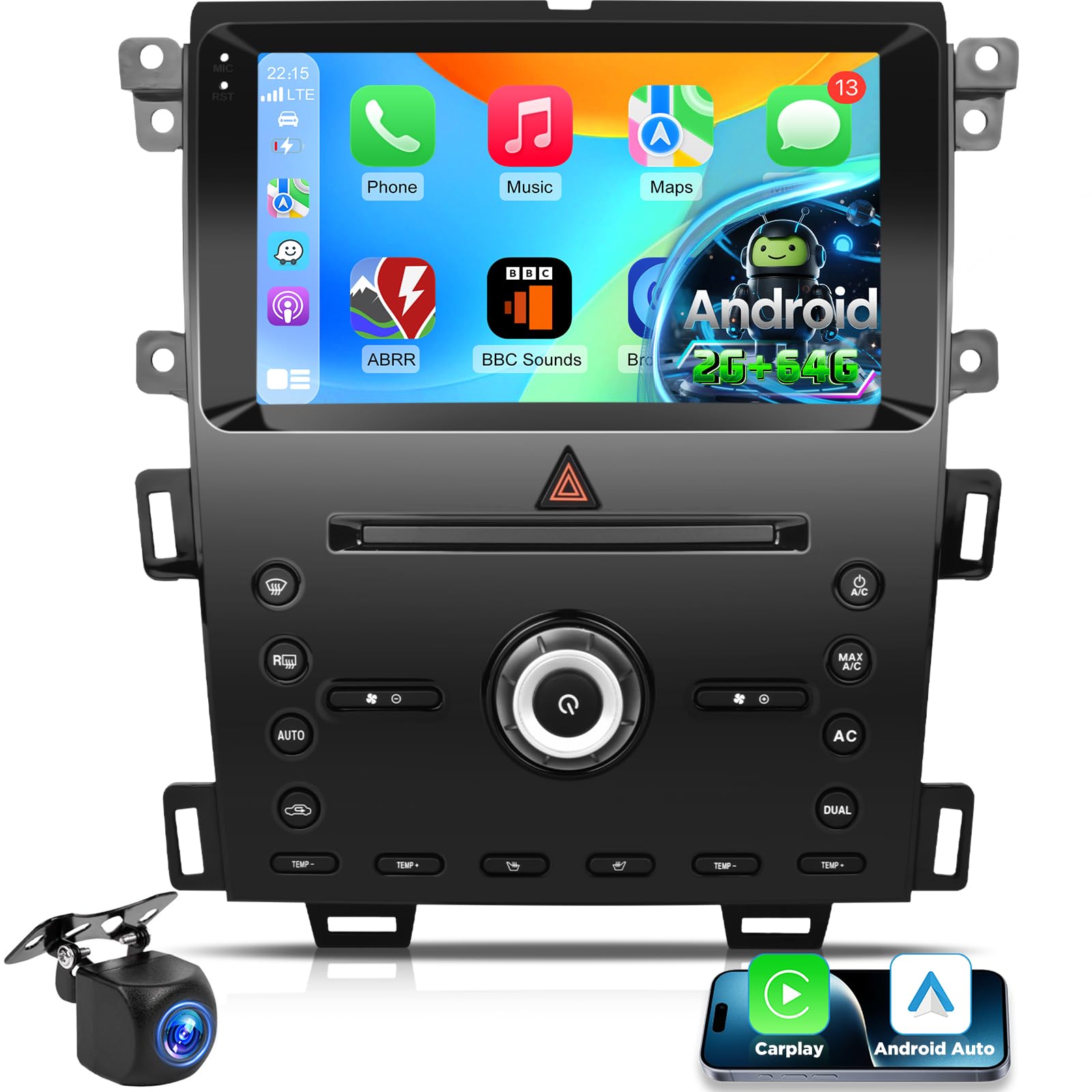 Photo 1 of Volxcereo Car Radio for Ford Edge 2011-2015, [2+64] 9 inch Android Touchscreen Stereo with Carplay/Android Auto, GPS Navigation, WiFi, Bluetooth, SWC, Backup Camera, FM/RDS