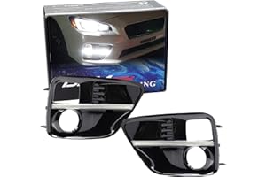iJDMTOY Switchback LED Daytime Running Lights Compatible with 2015-2017 Subaru WRX/STi w/JDM Style Piano Black Finish Fog Lamp Bezels, Xenon White DRL & Amber Yellow LED Turn Signals