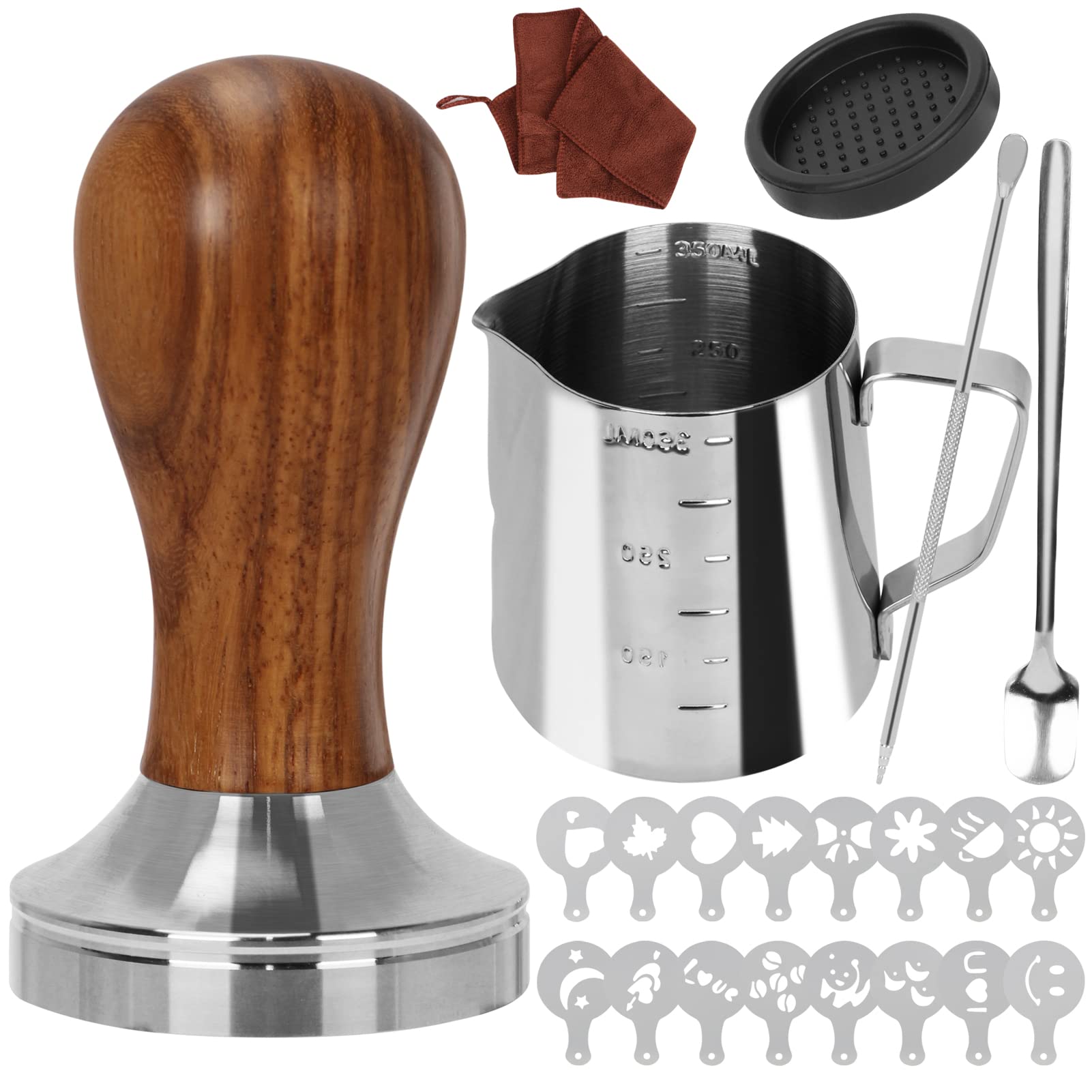 Photo 1 of Y-Step 22 PCS Coffee Tamper Set, Espresso Accessories Kit Barista Kit, with Espresso Tamper 51mm, Frothing Pitcher, Tamper Mat, Latte Art Pen, Coffee Stirrer, Sandalwood Tamper for Espresso Machine