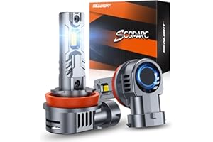 SEALIGHT H11/H9/H8/H16 Fog Bulbs, 1:1 Mini Size 20000LM 500 Percent Ultra Brightness 6500K Cool White with 14000RPM Cooling Fan Plug-N-Play, Pack of 2 Silvery, Red