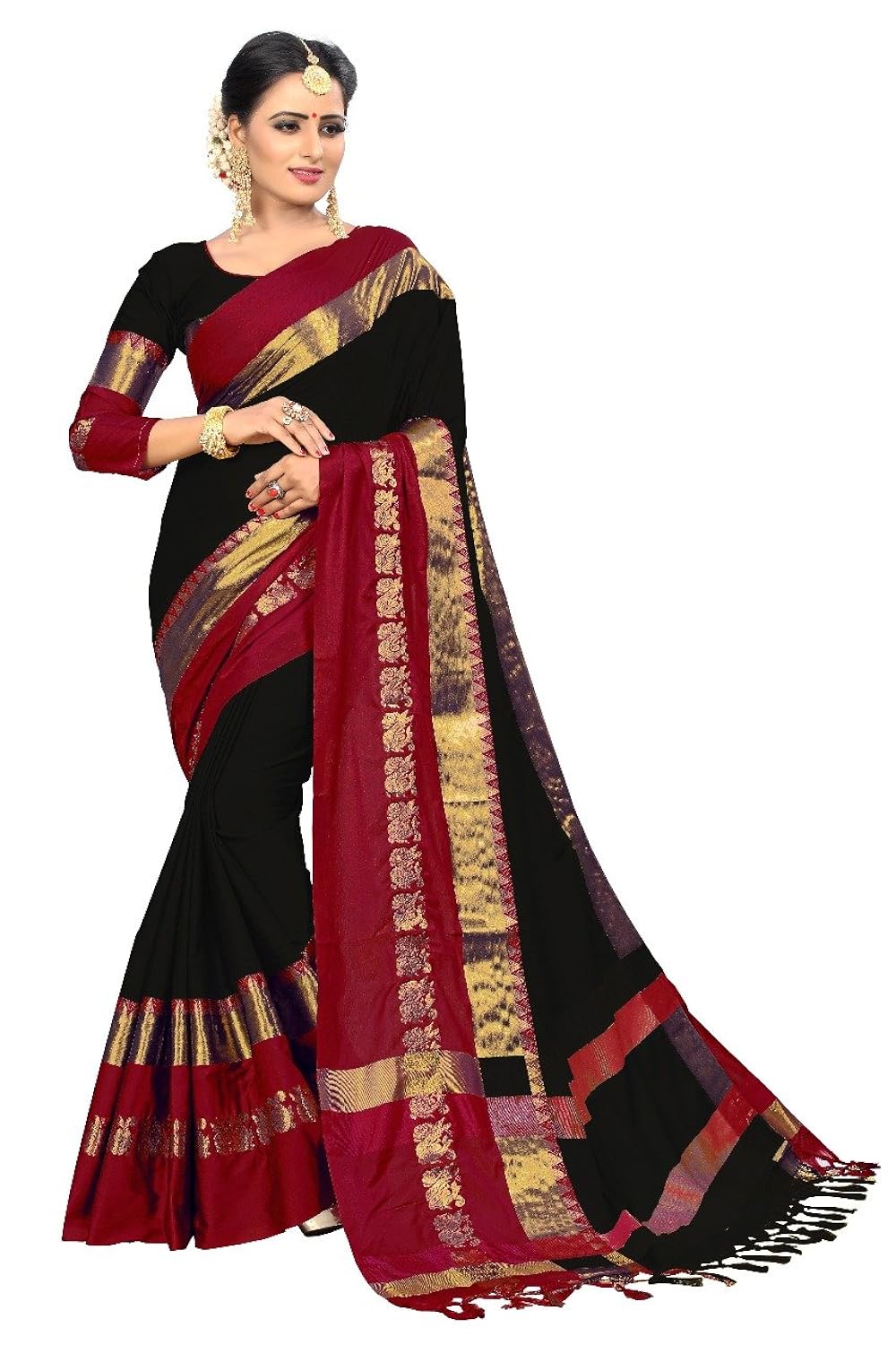 vinayak trendz women's cotton silk saree with blouse piece