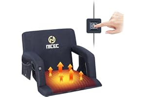 Nice C Heated Bleacher Seat, 5 Reclining Positions Waterproof Cushion, Upgraded Ultralight, Foldable, Extra Thick Padding, wi