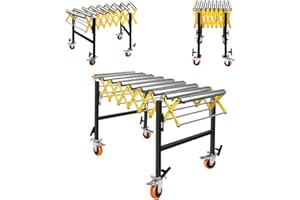 POWKOL 23'' Wide Roller Conveyor Belt, 1100Lbs Expandable Roller Conveyor with Skate Wheels, Length 23.6''-52'', Height 30''-50'', Adjustable Roller Conveyor for Warehouse Factory Woodworking Planer