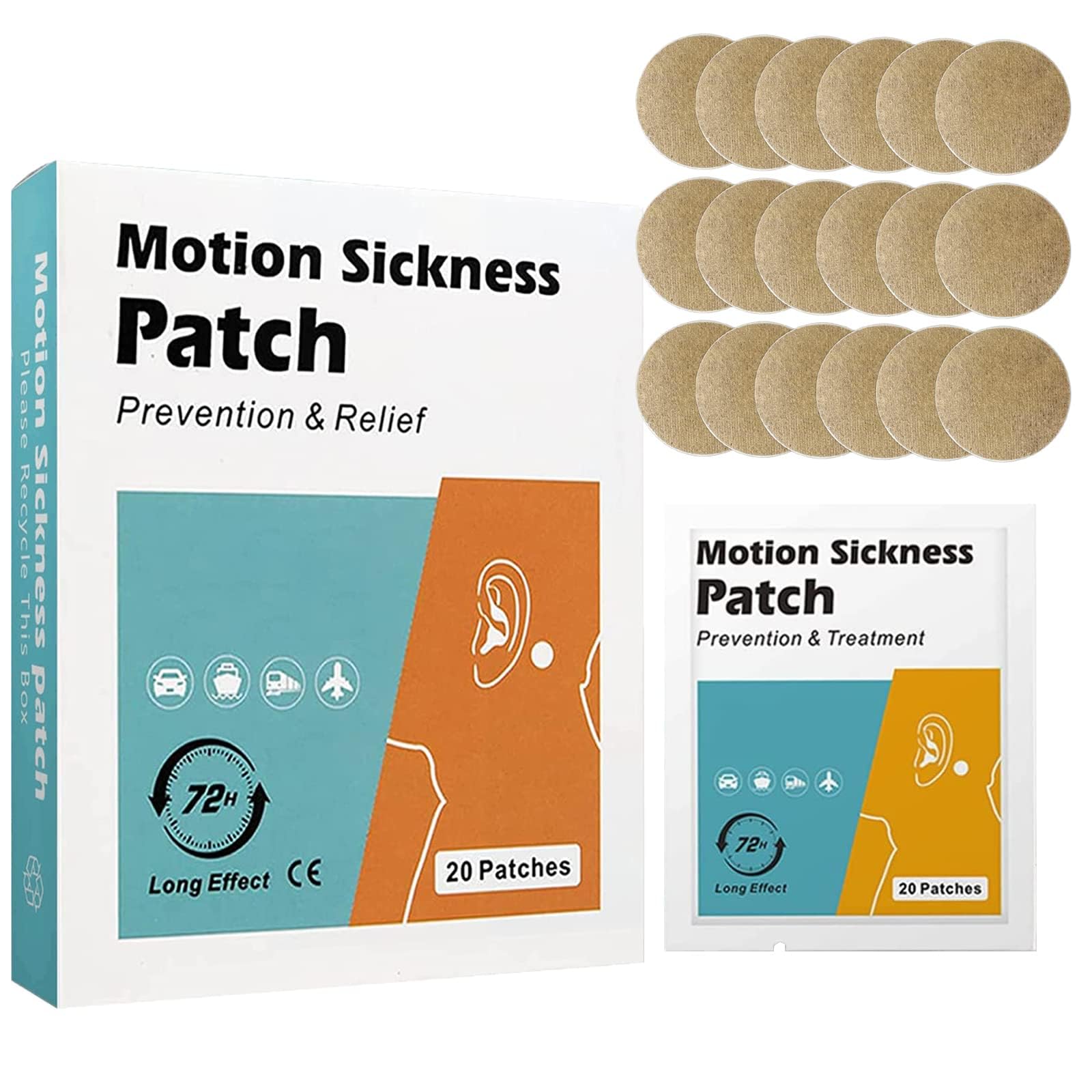 20 Count Motion Sickness Patch for Car and Boat Rides, Cruise and Airplane Trips - Relieves Nausea, Dizziness & Vomiting from Seasickness, Fast Acting and No Side Effects