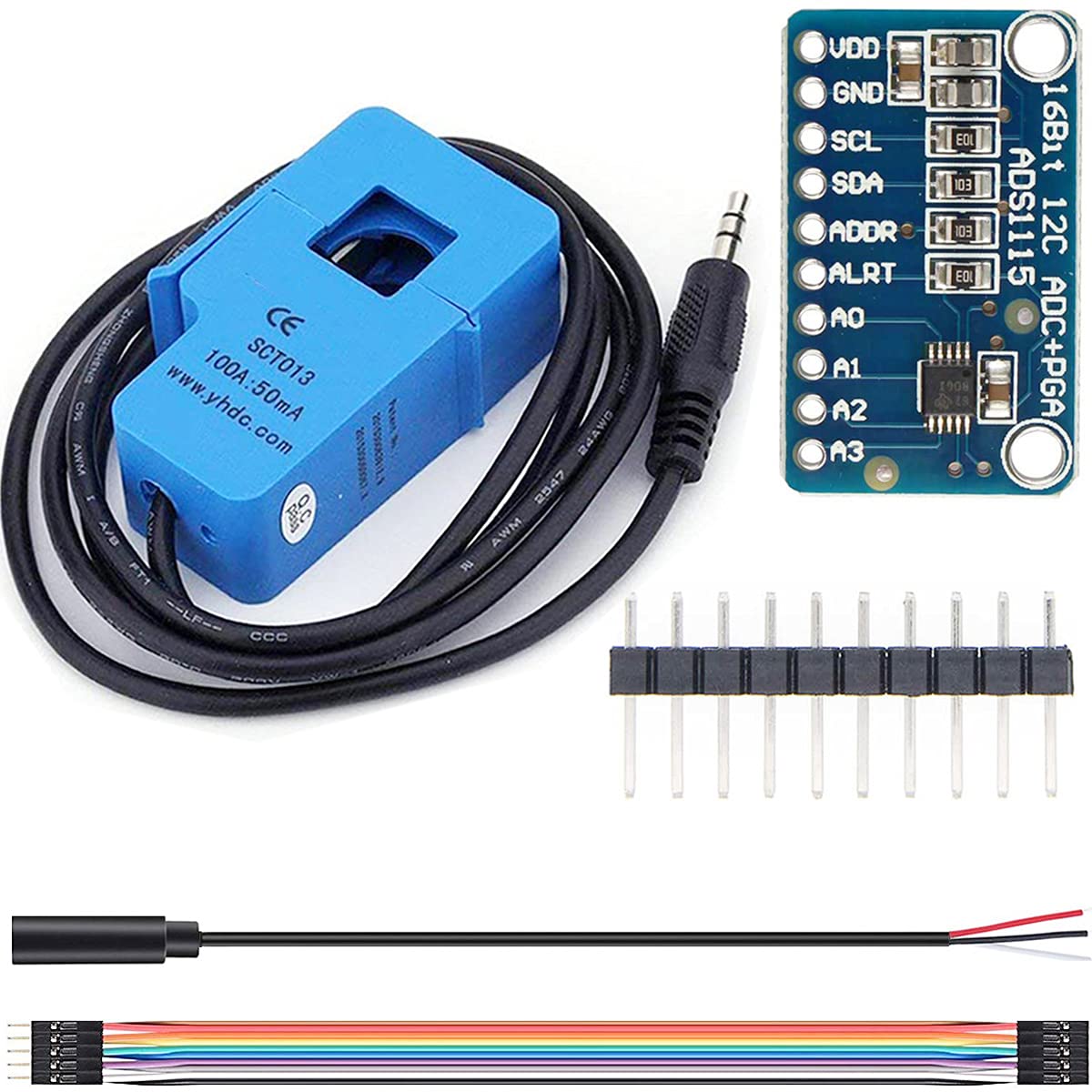 Photo 1 of DAOKI SCT013 Split-core Current Transformer Non-invasive Sensor AC 100A 50MA Split Core with ADS1115 +Audio Cable Female+10PIN Male and Female Dupont Wire