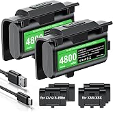 Rechargeable Controller Battery Pack for Xbox, 2x4800mWh Xbox Battery Pack | Battery Pack for Xbox Series S|X/Xbox One S|X/One Elite, Upgraded Charging for Xbox Accessories with 4 Cover, Type-C Cable