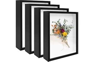 SEL NATURAL 4 Pack 8"x 10" Shadow Boxes Frame Display Cases Wood Deep Shadowbox for Photos, Dried Flowers, Handicrafts Picture Frames for Wall Tabletop (Black, 8x10)