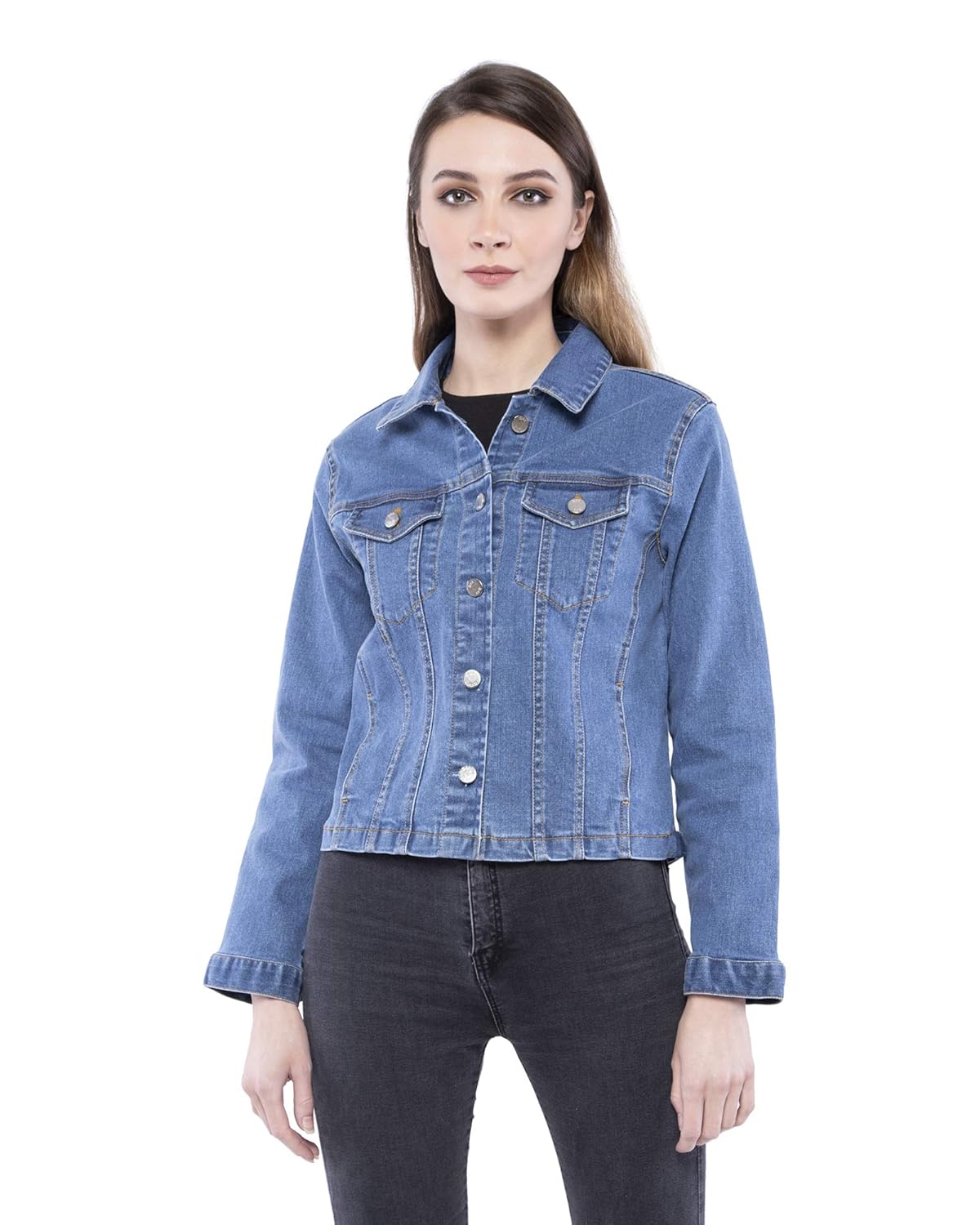 d52 women's blue stretchable denim jacket