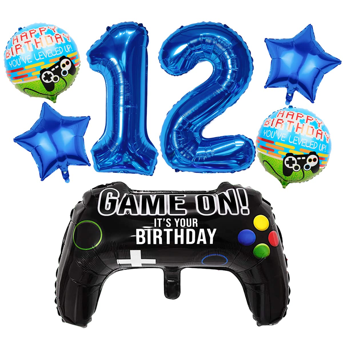 Liitata Video Game 12th Birthday Decorations for Boys Gaming Party Decorations Set for Gamers Blue Number 12 Foil Balloon Large Game Controller Balloon for Boy Birthday Motto Party