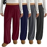 Locoowai 4 Pack Women's Plus Size Yoga Pants Wide Leg High Waist Sweatpants Casual Baggy Joggers with Pockets Winter